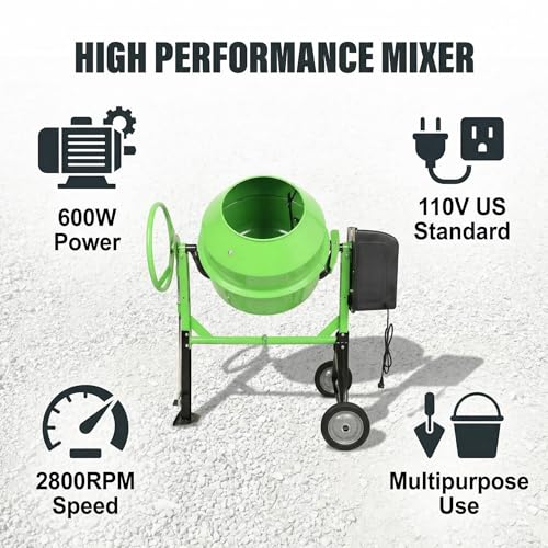 Lavoker Concrete Mixer 5.0 Cu Ft 140L Electric Power Cement Mixer 600W Wheelbarrow Mixing Machine with Stand And Wheels for Stucco, Mortar, Seed - Thumbnail 4