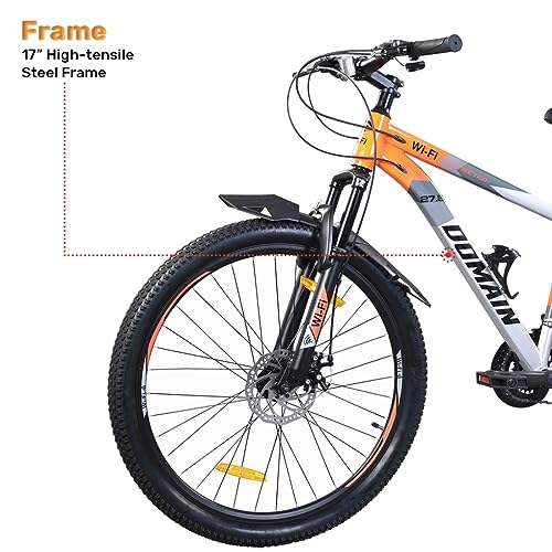 Image of Wifi Domain 27.5 Inches 21 Speed Fd /Tz 500 /Rd Tz 500 /Shifter Ef 500 Bicycle for Men Woman and Adults, with Dual Disc, 17 Inch Steel Frame, Hartex 2.40 Tyres, (Grey Orange)