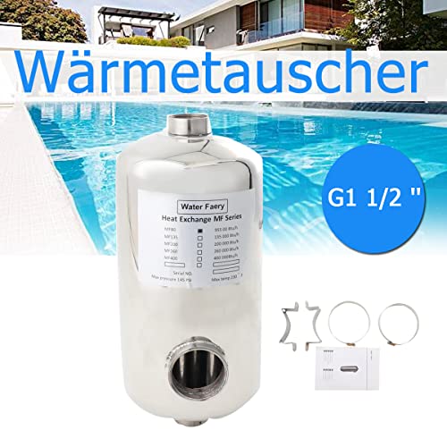 NICCOO Edelstahl Schwimmbad Wärmetauscher, 28 kW Schwimmbadwärmetauscher Pool Schwimmbad Heizung Poolheizung, Poolwärmetauscher für Swimmingpool Spa Poolsystem – Bild 3