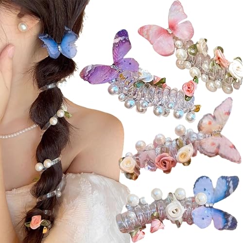 4 Pcs No Damage Soft Elastic Spiral Hair Ties, for Women Braided Telephone Spiral, Colorful Twisted Hair Wire Pony Hairs Tie, So