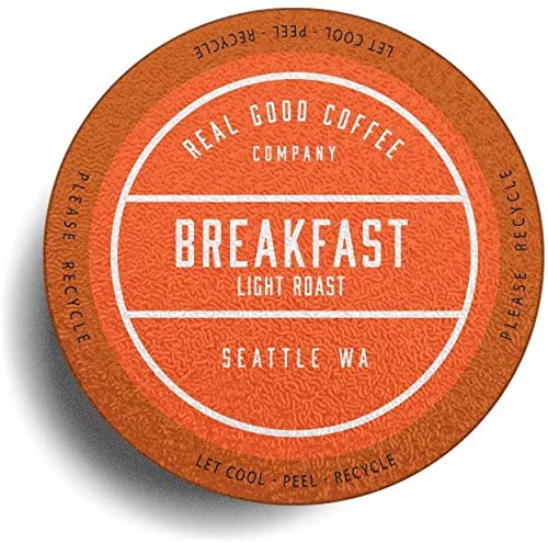 Real Good Coffee Company - Single Use Coffee Pods - Breakfast Blend Light Roast Coffee - K-Cup Compatible Including Keurig 2.0 Brewers - Recyclable Cups And Packaging - 72 Count #TOP4