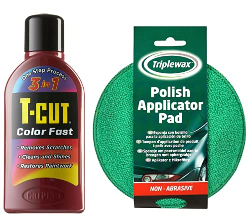 T-Cut Dark Red Scratch Remover Color Fast Paintwork Restorer Car Polish - 500ml plus a Wax Applicator Set with Handle * 13 Colours Available