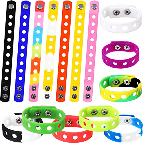 Wristbands Silicone Bracelets Shoe Charms Wristbands Adjustable Rubber Wristbands Colorful Cute with Holes for Birthday Party Present Swimming Identify, 15 Colors, 7 Inch (30 Pieces)