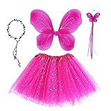 Itotoheart Christmas Fairy Wings for Girls Tutu Fairy Costume For Toddler Girls Hot Pink Fairy Wand Set Dress Up Kids Halloween