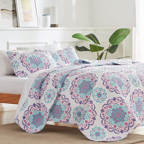 SLEEP ZONE 3-Piece Printed Quilt Set - Full/Queen Size - Lightweight Reversible Bedding Coverlet Set for All Season (Classic Circle Pattern), Full/Queen (90x96 inch | 2 Pillow Shams) - image 2