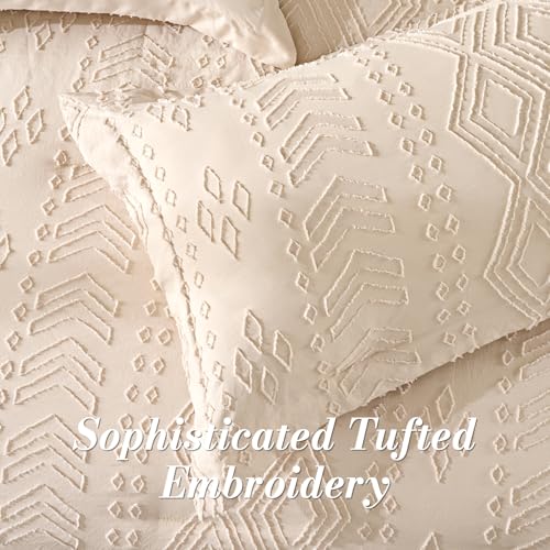 Image of Queen Comforter Set - Bed in a Bag Boho Summer Bed Set, 7 Pieces Soft Fluffy Lightweight Queen Comforter for All Seasons,Gifts for Woman, Farmhouse Shabby Chic Embroidered Bedding