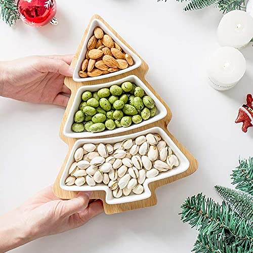 Bamboo Christmas Tree Tray, Ceramic Serving Dishes Set In Christmas Themed Design Serving Bowls For Parties, Perfect For Veggies, Candy And Snacks, White #TOP16
