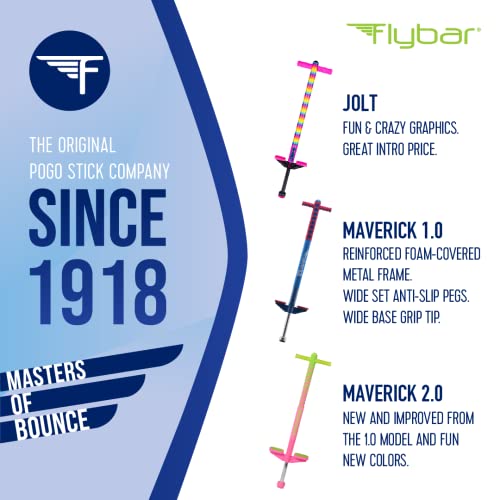 Image of Flybar Maverick Foam Pogo Stick for Kids Age 5 and Up, 40 to 80 Pounds, Pogo Stick for Boys and Girls (Blue /White)