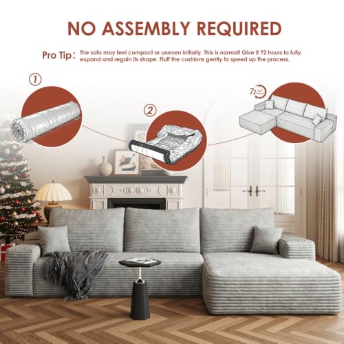 Image of Boneless Couch, Modular Sectional Couches for Living Room, U-Shaped Cloud Couch Sofa with Deep Seat, Fluffy Corduroy Upholstered Corner Sofa
