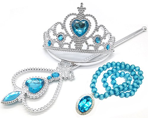 Alead Elsa Princess Dress Up Accessories Gloves Bow Tiara Crown Wand Necklaces Presents for Kids Girls