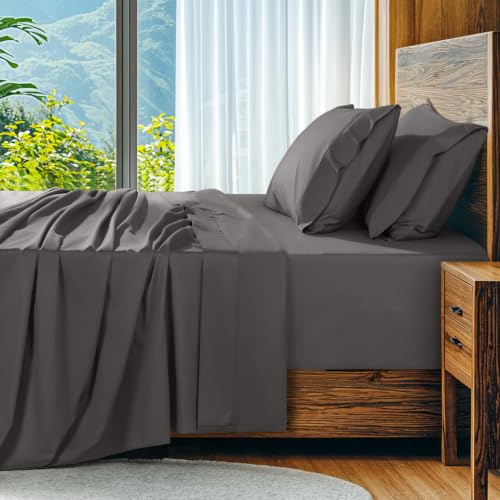 Image of SONORO KATE 1000 Series 100% Egyptian Cotton Full Sheets,Extra Deep Pocket | 18-24 Inch Extra Deep Pocket,Soft & Breathable,5-Star Hotel Sateen Bed Sheets,All Season,4pc,Dark Grey