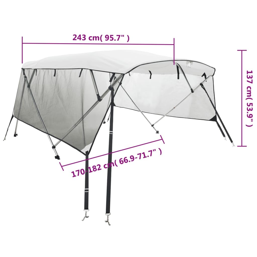 vidaXL Bimini di Prua Pareti Laterali Rete 4 Archi 243x(170-182)x137cm, bimini per imbarcazione, tendalino per barca, copertura per imbarcazione