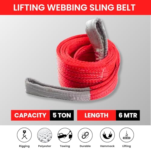Image of Shield Flex Heavy Duty Lifting Sling Belt (Pack of 1) | Polyester Webbing Flat Belt for Material Handling, Towing, Construction & Industrial Use (5 Ton 6 Mtr)