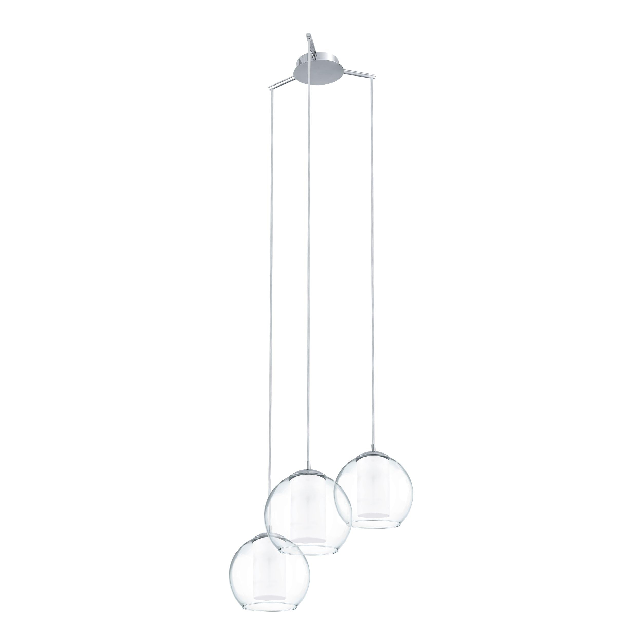 Een Moderne Hanglamp Met Vintage Look, 3 Lichtpunten En 5 Meerkleurig Rood Wit Zwart Glazen Coupes Waarvan 2 Reserve