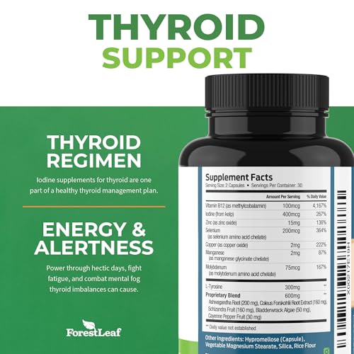 thyroid support for women and men with iodine - energy focus amp power thyroid supplement - all natural herbal mineral and vitamin complex with b12 zinc selenium ashwagandha - 60 vegetarian capsules