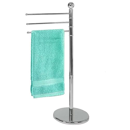 Virsus Portasciugamani a Piantana da Bagno Cromato 139, misura 29x90 cm, Porta Salviette da Terra a 3 Barre, Supporto a Barre Girevoli, Accessori per il Bagno