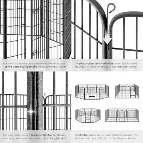 tectake Welpenauslauf 80 cm hoch, 8 Gitter, Welpenlaufstall, Freigehege, Tierlaufstall faltbar, Freilaufgehege, Hundelaufstall mit Tür, für Hunde, Katzen, Hasen, Meerschweinchen, Kleintiere - schwarz