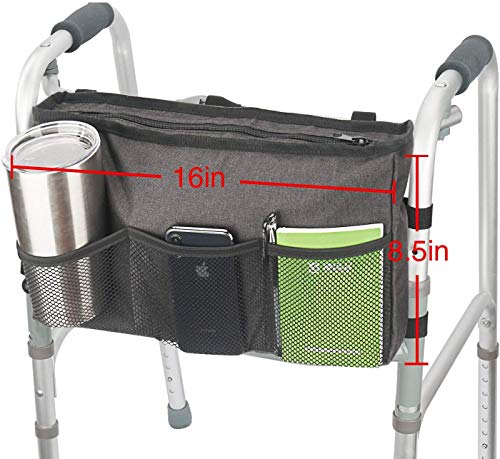 Update Walker Bag Hand Free Storage Bag Walker Attachment Handicap Basket Pouch For Rollator, Wheelchair, Folding Walkers (Black) #TOP1