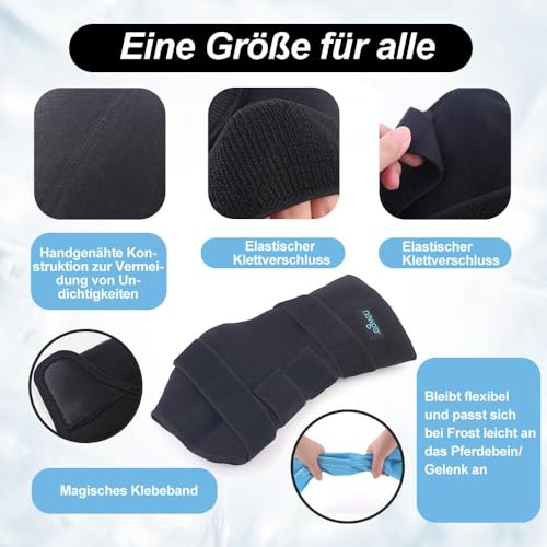 NEWGO Kühlgamaschen Pferd Kühl-Gamaschen Pferd Wiederverwendbare für Verletzungen, Kühlung Pferd Knie 1 Bandage mit 2 Kühlakkus für Stiefel, und Hufe (1 Stück)
