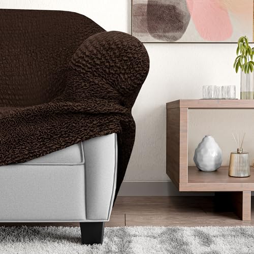 PAULATO BY GA.I.CO. Sectional Couch Cover - Chaise L-Shape Sofa Slipcover - Washable Corner Couch Covers - 1-Piece Form Fit Stretch Cover - Microfibra Collection - Dark Brown (Left-Facing Chaise) - Thumbnail 6