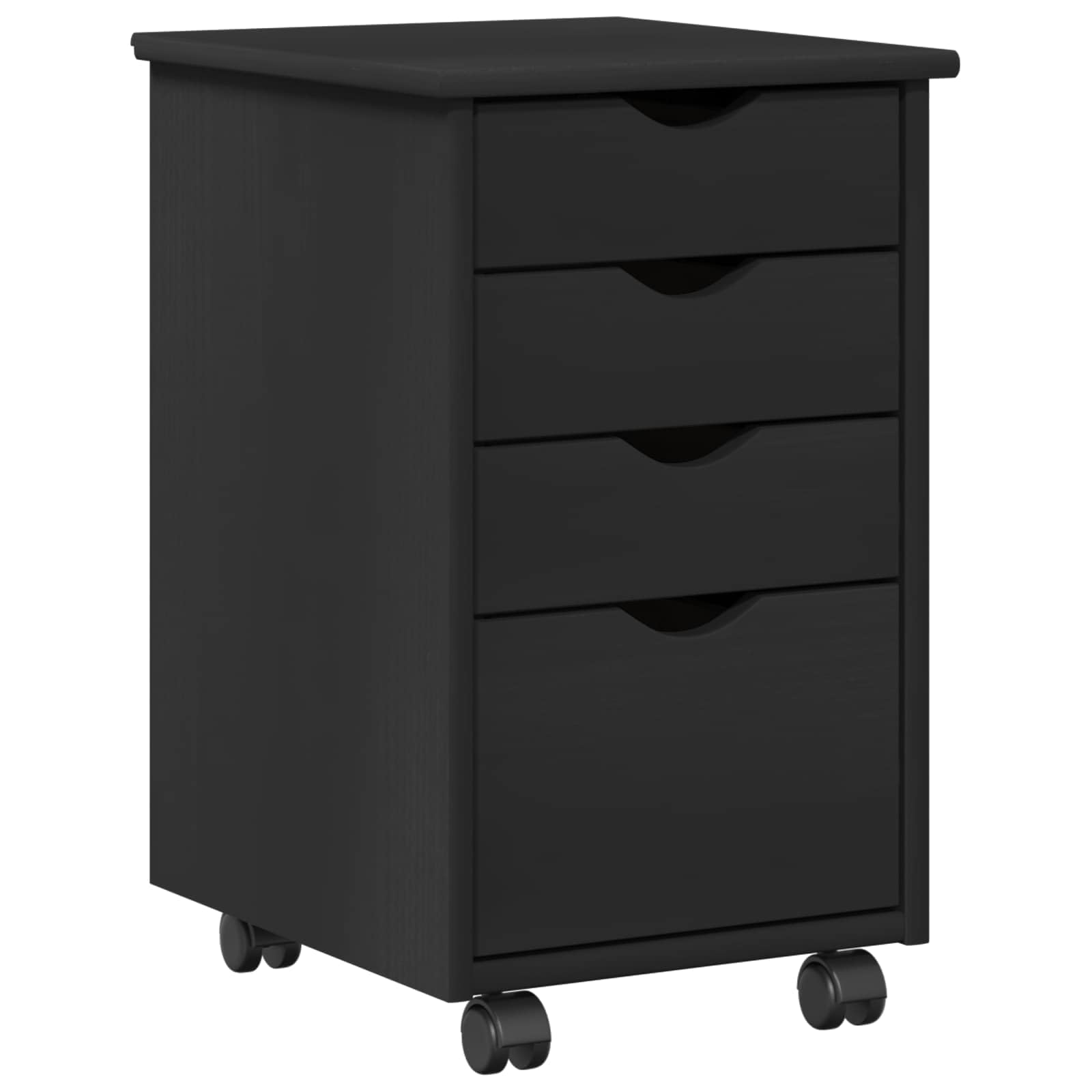Armadio a rotelle nero, 34 x 39 x 56 cm, contenitore con ruote in legno di pino massello con 4 cassetti, contenitore mobile da ufficio per casa e studio, design minimalista