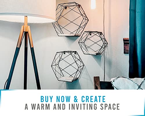 Comfify Industrial Wall Mounted Honeycomb Floating Shelves Set Of 3 Decorative Hexagon Metal Wire Shelves – Large, Medium And Small - Modern Shelves For Home, Office And More - Rustic White #TOP2