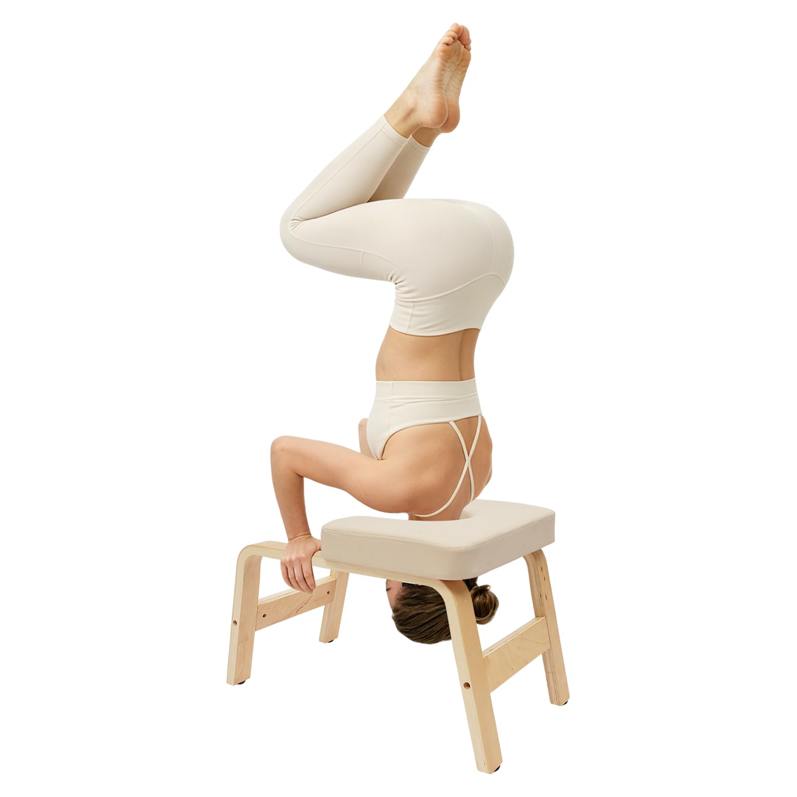 200 kg sgabello inversione yoga , sedia headstand legno PU per equilibrio | legno massello, PU, 200kg, H-base, cuscino spesso, blocco T rimovibile, per headstand & relax