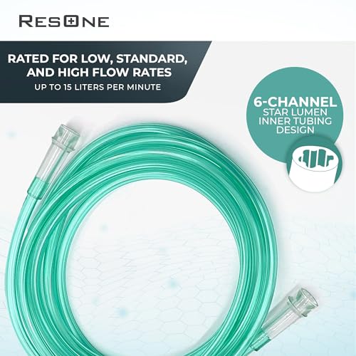 Image of ResOne 7Ft Oxygen Supply Tubing, Crush Resistant, Standard Connectors for Nasal Cannulas, Cannula Nasal Tubing, Oxygen Concentrator - Green