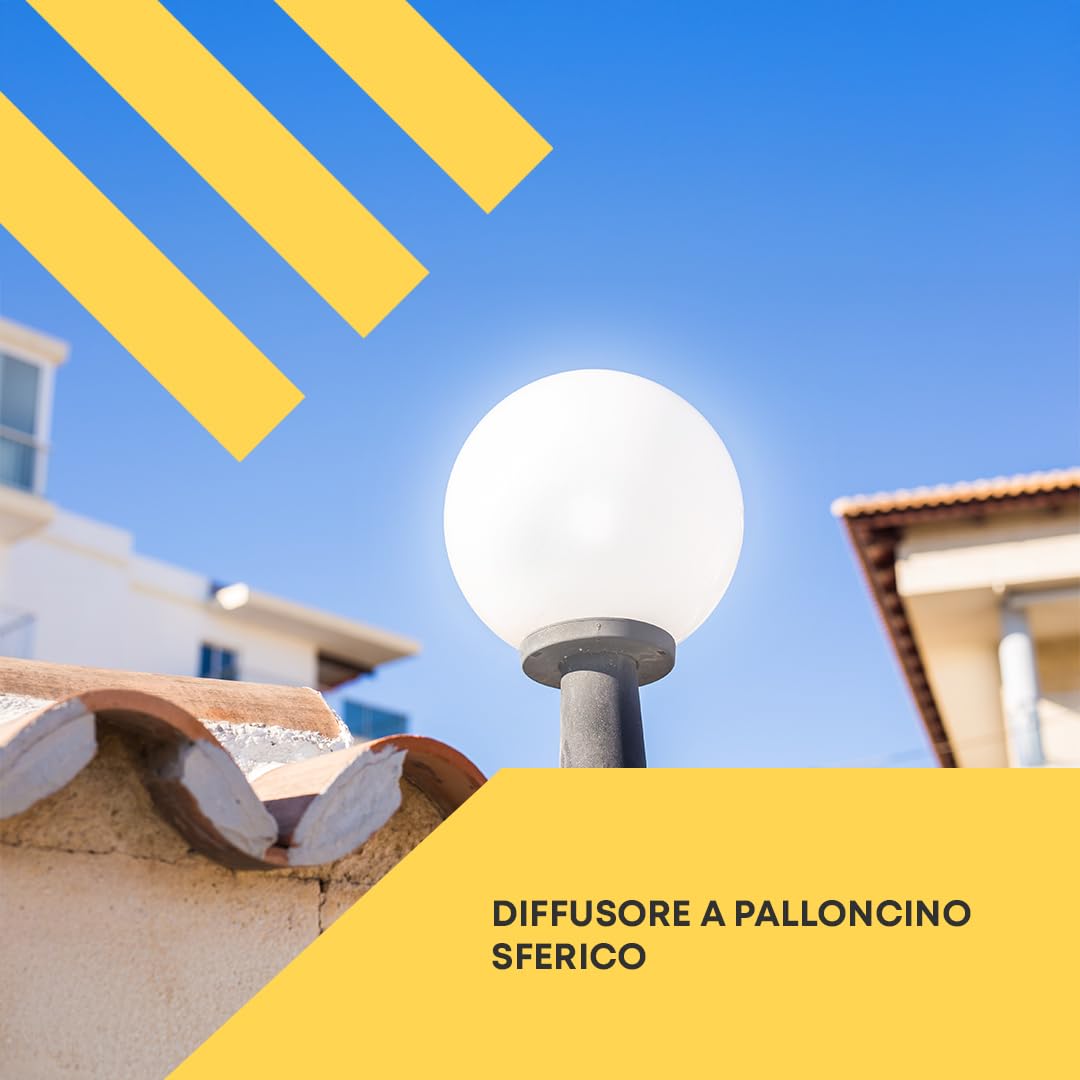 Globo Lampione da Esterno - Illuminazione Pubblica - Policarbonato Bianco - Dimensioni: Ø 25 cm - Impugnatura a Baionetta: 11,8 cm