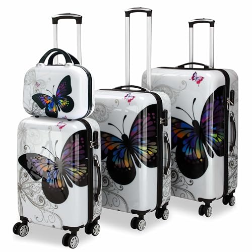 Deuba MONZANA® Lot de 4 Valises de Voyage Butterfly Valise Rigide Trolley Valise ABS revêtement PC avec Cadenas...