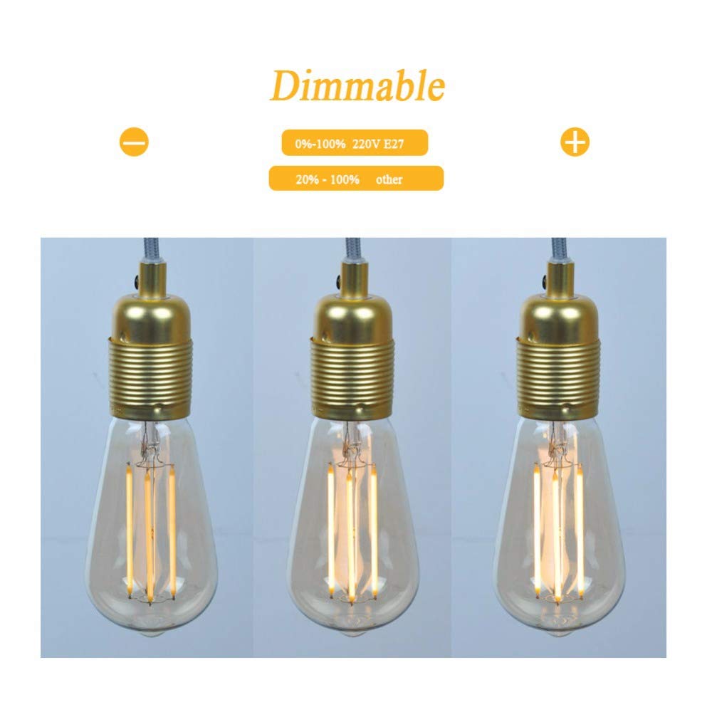 1fortunate Lights, Paquete de 20 Bombillas LED de filamento Largo ST64 E27 6W AC220V Fuente de luz de lámpara de Mesa Edison de Vidrio Transparente Amarillo cálido