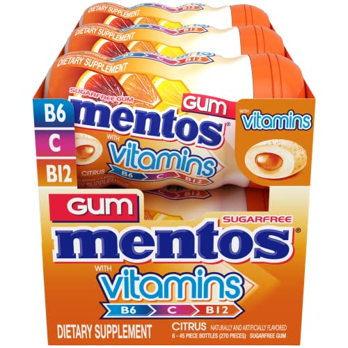 Image of Mentos Sugar Free Vitamin Gum, Xylitol, Citrus, 45 Piece Bottle (6 Pack)