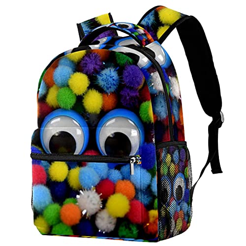 Sac à dos de voyage fille et garçon avec pompons et poche gourde filet