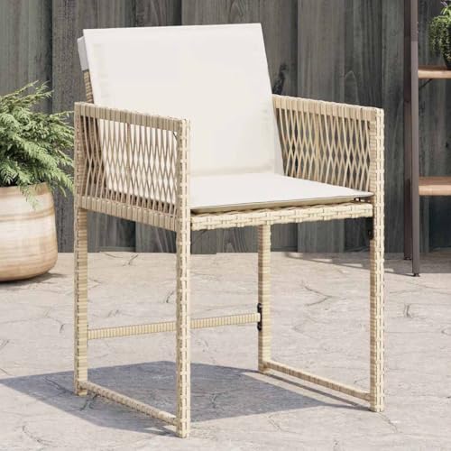 WDGJJFECNMUEHI 4-Piece Beige Outdoor Garden Chairs with Cushions, Foldable PE Rattan Patio Furniture...