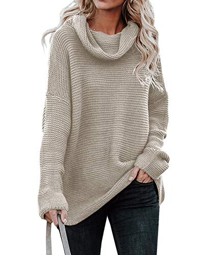 Sherrylily Womens Oversized Turtleneck Long Sleeve Pullover Sweaters Casual Loose Solid Color Jumpers Khaki