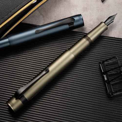 Hongdian M2 Caneta-tinteiro Floresta Negra, ponta macia extrafina e elegante de alumínio com bolso c