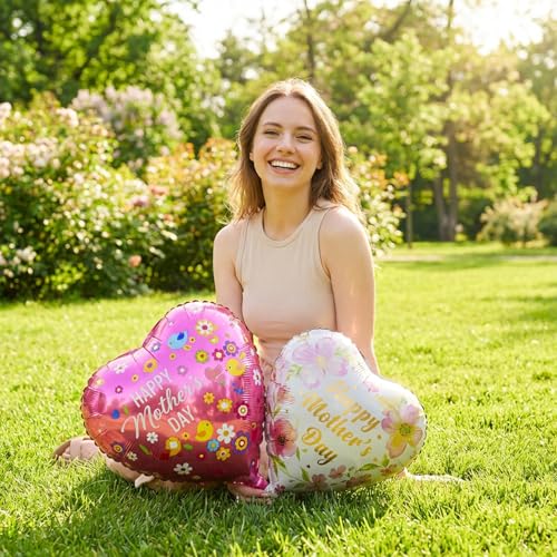 12 Pcs Mothers Day Balloon,Happy Mothers Day Decorations Heart Foil Helium Balloons,Mother'S Party Hanging Ballon Decoration Set Topper,Mother Round Flower Ballons Bdecoration for Arch Ceiling(18inch) - Image 5