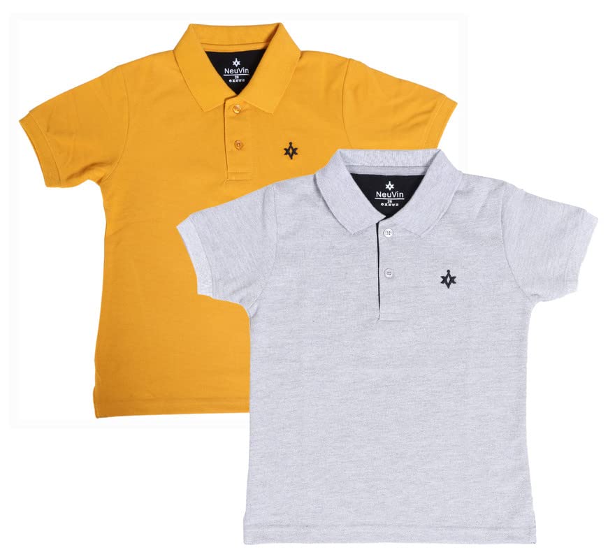 Image of Boys Cotton Matty Polo T-Shirt Combo - Pack of 2, Soft Textured Fabric, Half Sleeves, Casual Wear