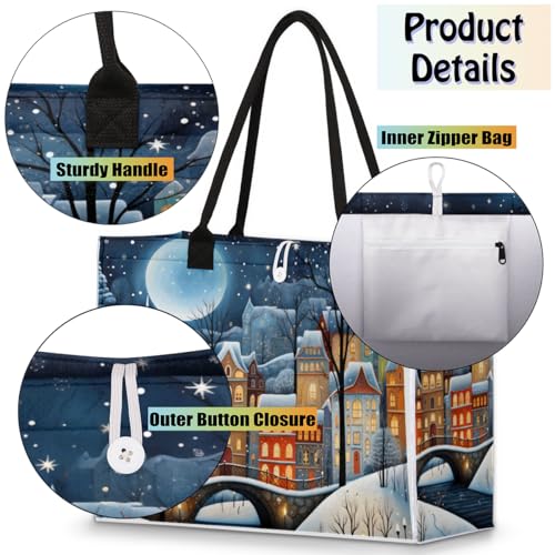 Winter City Ice Tote Bag for Women Large Beach Bag Reusable Tote Bags for Work Travel Beach Shopping4
