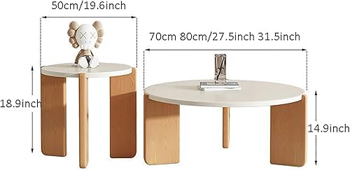 Miniatura 2 de Mesa de centro redonda de color blanco crema, mesa de centro circular, mesa auxiliar de mesa auxiliar de café para sala de estar, dormitorio, balcón