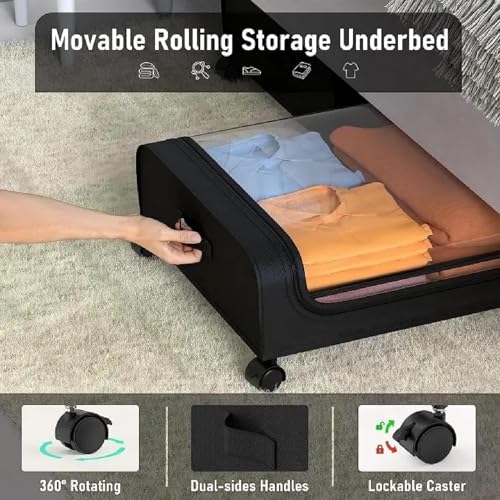 Image of Underbed storage box with wheels and lid Metal Frame Non-Woven Fabric use for home bedroom Rolling Organizer for Clothes Shoes Toys Blankets Space Saving Solution (PACK OF 1)