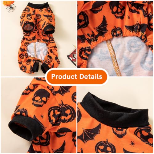 Dog Halloween Pajamas for Small Medium Breeds, Pumpkin Ghost Dog Onesies, Halloween Pet Outfit Clothes, Soft 4-Way Stretch Doggie Pjs Costumes for Halloween Party Photos - image 2
