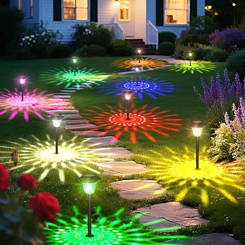 Beau Jardin 8 Pack Solar Pathway Lights Outdoor Solar Powered Lights Waterproof Glass High Lumen for Garden Landscape Path Yard Walkway Patio Driveway Outside Colored Color Changing White Black