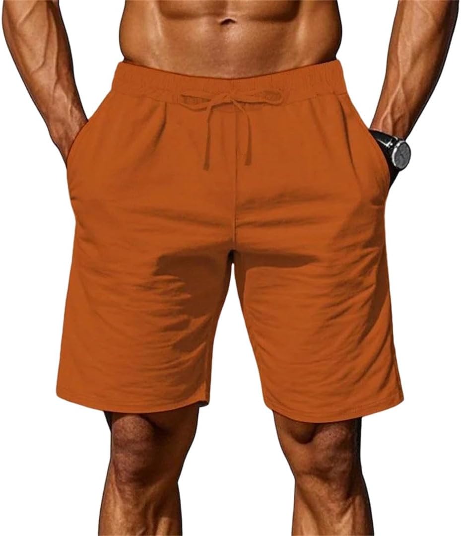 Men Summer Solid Color Slim Fit Linen Cotton Daily Breathable Shorts