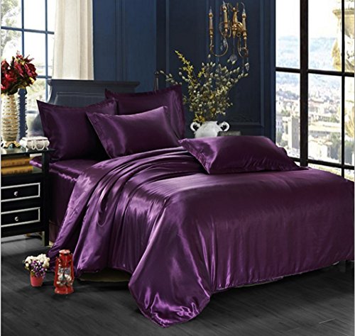 Simonshop 4pcs Super Soft Bedding Set King Queen Size Silk Comforter Bedclothes Duvet Cover Set Pillowcase (Dark Purple)