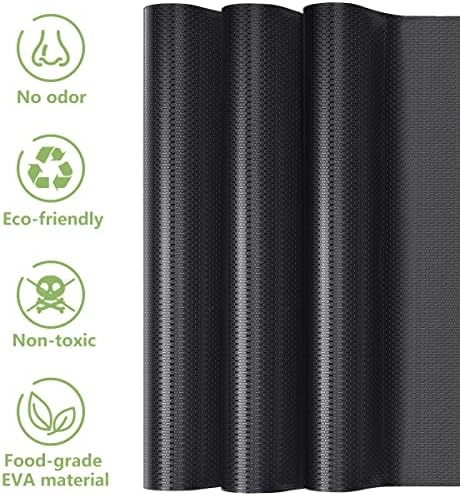 Drawer Shelf Liners for Kitchen, 3 Rolls DIY EVA Waterproof Non-Slip Cabinets Refrigerator Liners Kitchen Cupboard Liner 150 x 45cm (Black)