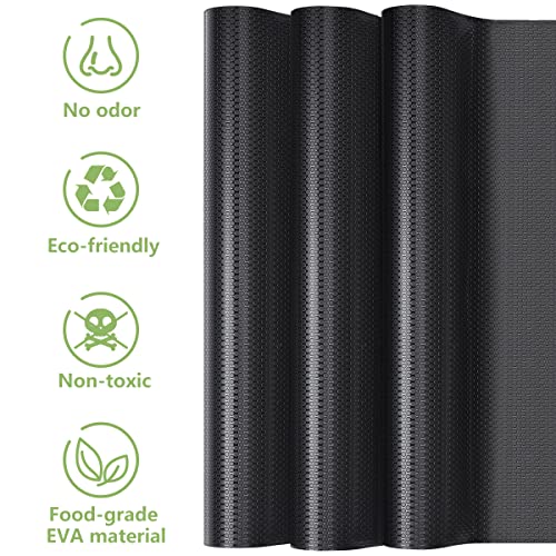 amorus 3 Rolls Shelf Liners Fridge Liner Cabinet Liner, Non-Adhesive Drawer Liner Cupboard Pad for Kitchen Home, 17.7 x 59 inches - Black