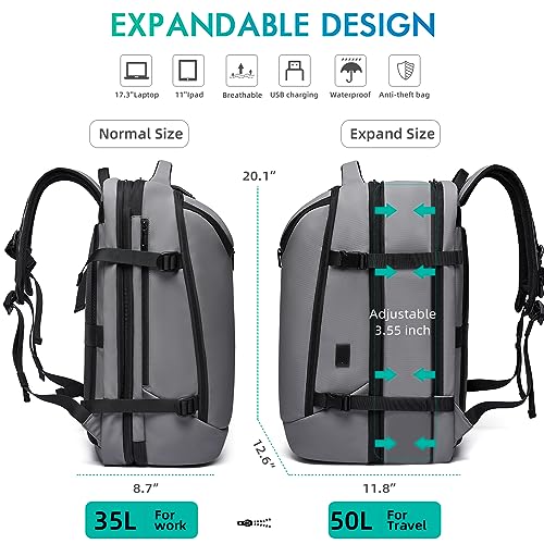 Image of TANGCORLE Laptop Backpack for Women, 50L Carry On Backpack Men, Expandable Flight Approved Water Resistant Luggage with 3 Packing Cubes & USB Port, Travel Backpack Fits 17.3 Inch Notebook