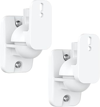 PlusAcc Speaker Wall Mount Brackets - Surround Speaker Mounting Bracket Kit with 20 Tilt & 80 Swivel, Adjustable Bookshelf Shelf for Home Theater, Hold up to 8 lbs 2 Pack, White