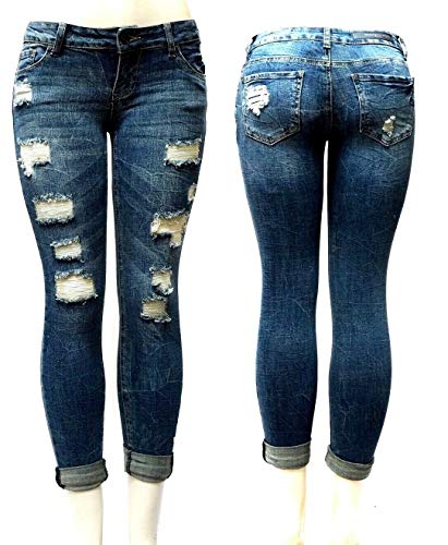 Jack David Rue21 Juniors Plus Womens Army Camouflage/Blue Denim Jeans Stretch Skinny Ripped Distressed Jean Pants3